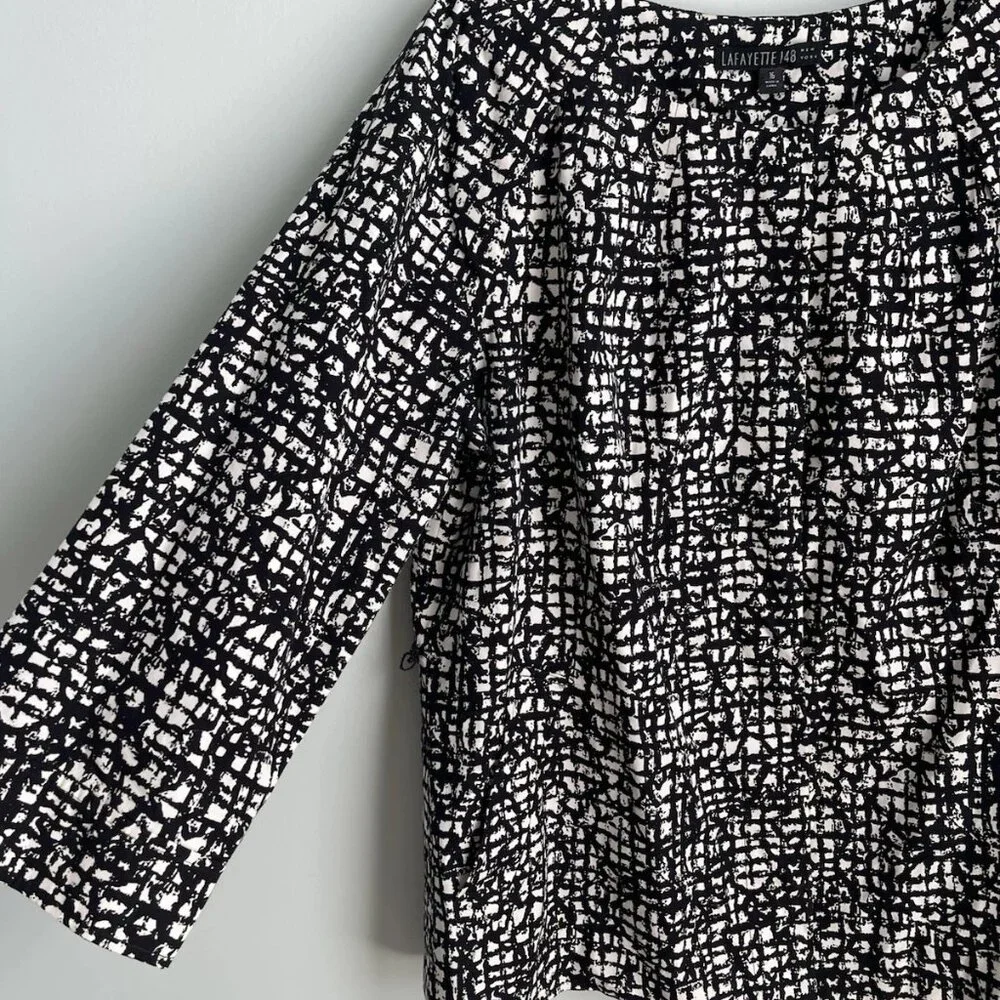 Lafayette 148 Black White Print 3/4 Sleeve Belted Jacket - Picture 4 of 8